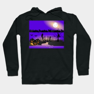 Halloween background with pumpkins, Graves, full moon, and bats stock illustration Hoodie